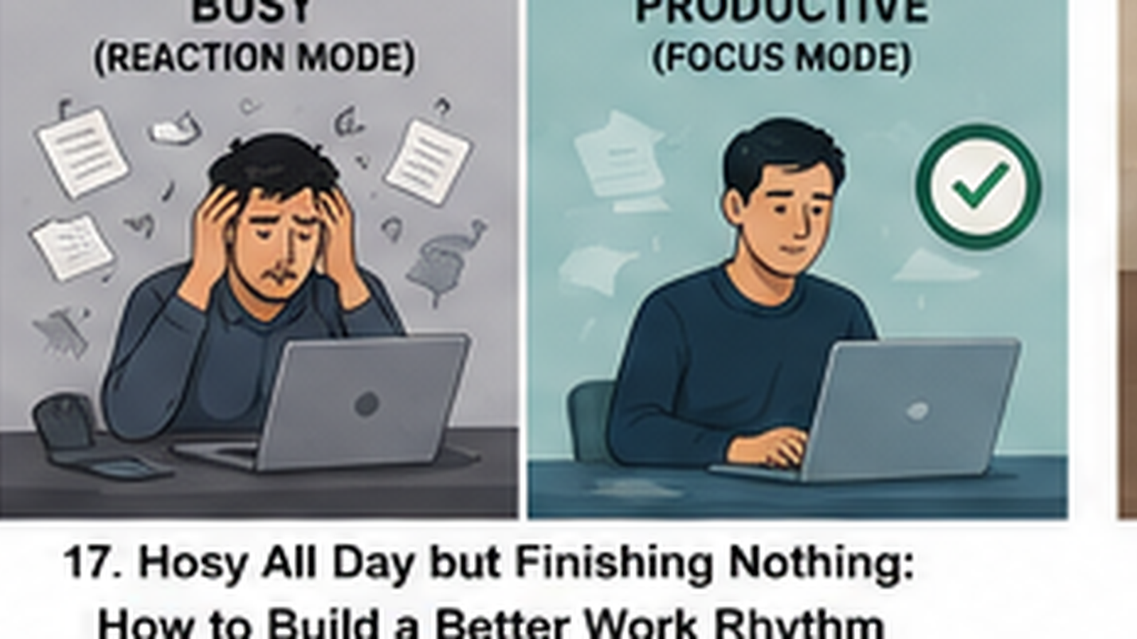 Editorial illustration for Busy All Day but Finishing Nothing: How to Build a Better Work Rhythm.
