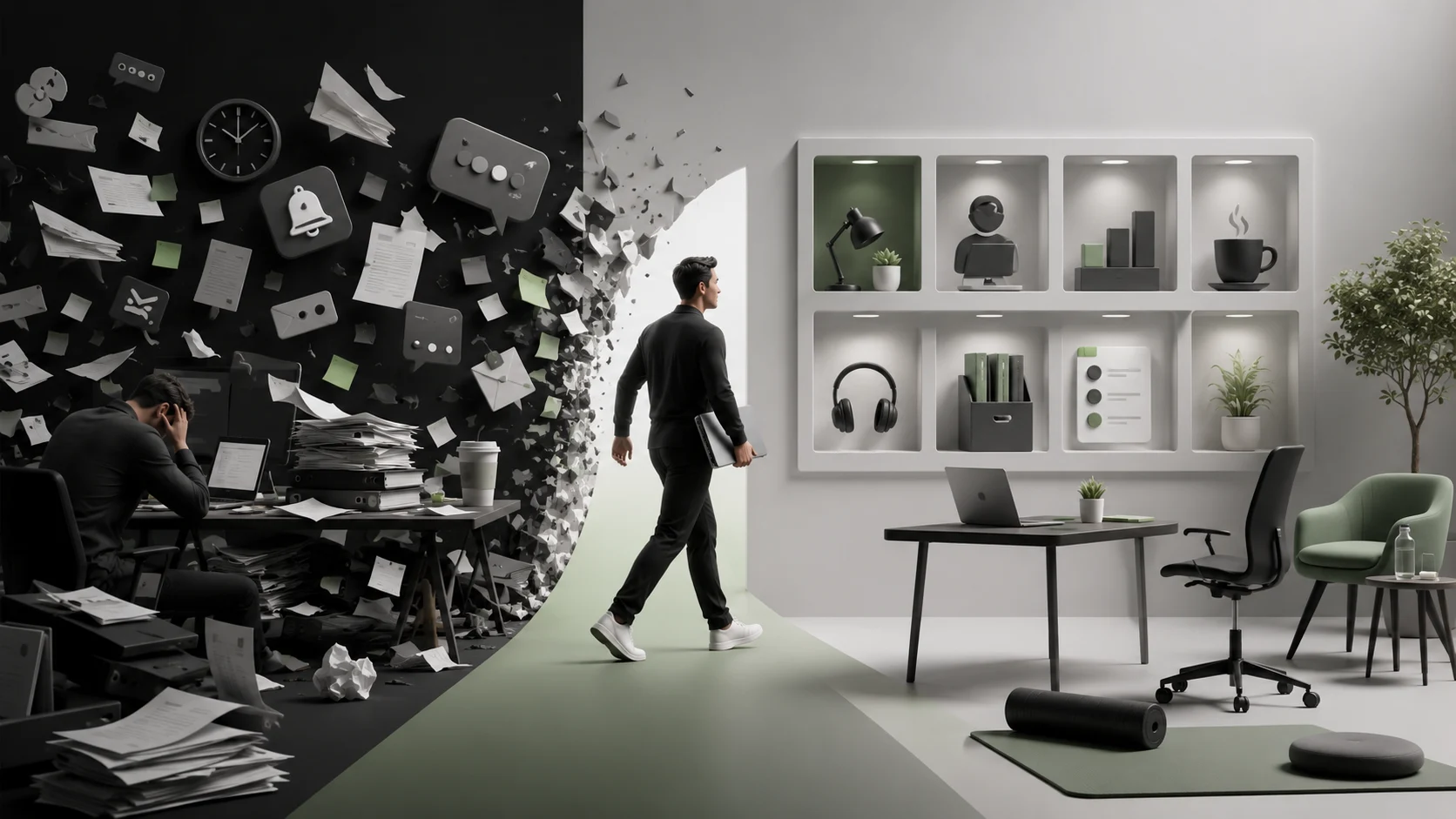 Editorial illustration for Busy All Day but Finishing Nothing: How to Build a Better Work Rhythm.
