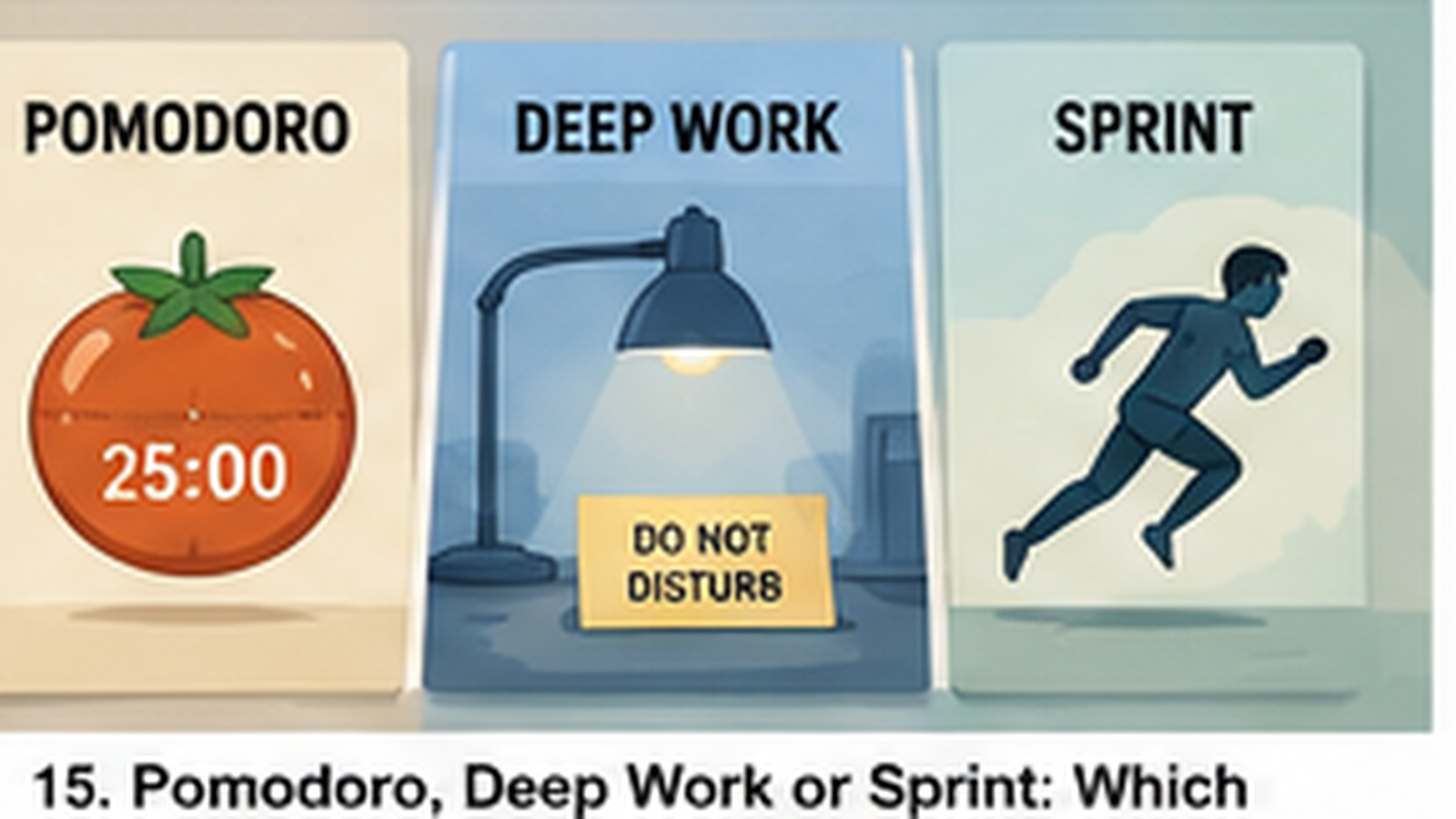 Editorial illustration for Pomodoro, Deep Work or Sprint: Which Focus Method Fits Your Work?.